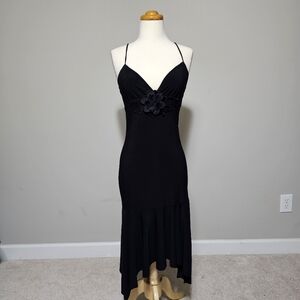 GiGi Black Midi Dress Floral Applique Size S